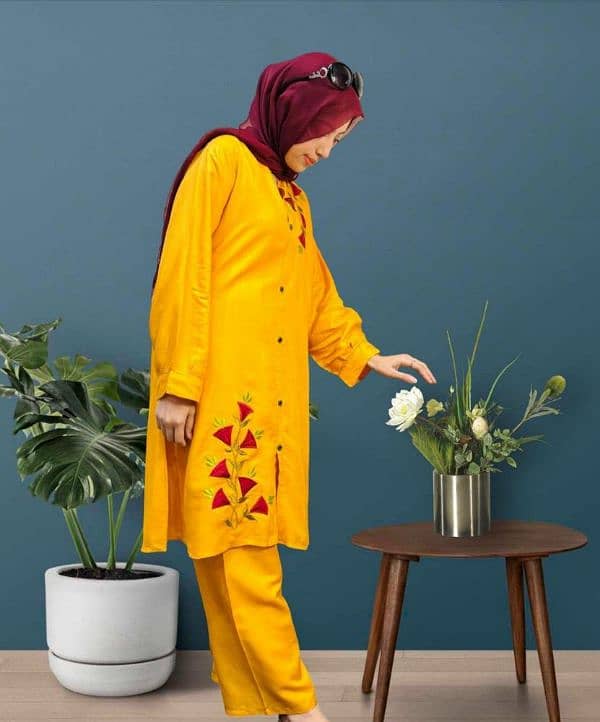 3 pcs Women's Stitched Lawn Applique Suit 1