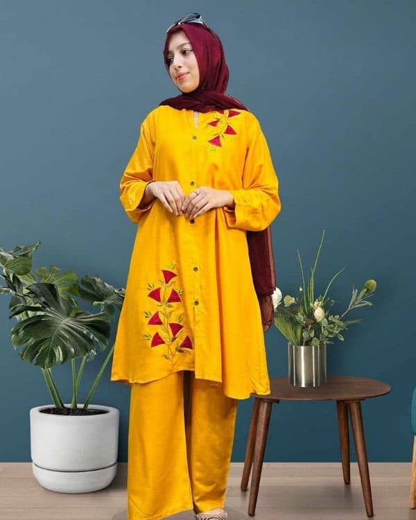 3 pcs Women's Stitched Lawn Applique Suit 2