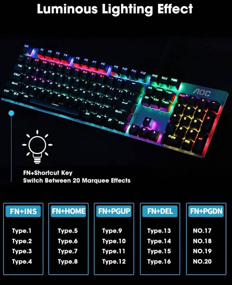 Mechanical keyboard Blue switches With rainbow RGB lighting 2