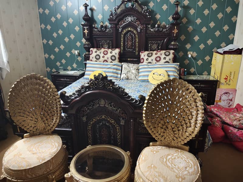 Chinyoti King Size Bed Set And Chinyoti Chair Set With Table 0