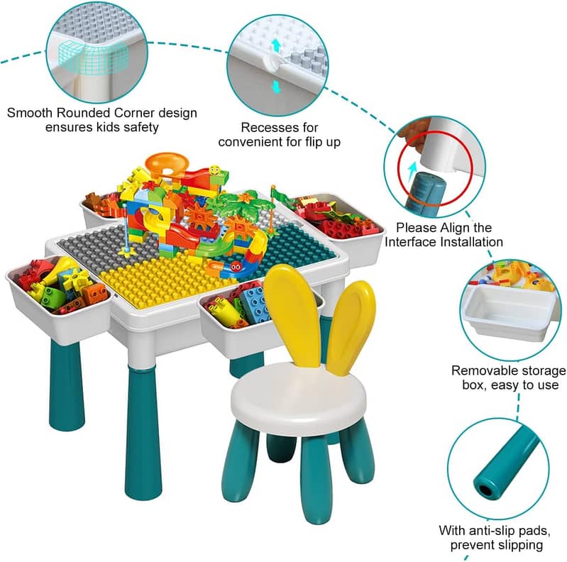 Building Block Table Set, Includes 2 Chair 4 Storage Box 1