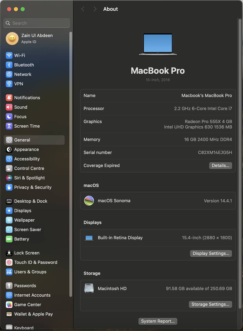 Apple MacBook Pro 15.4-Inch (2018) – Intel Core i7, 16GB RAM, 256GB SS 5