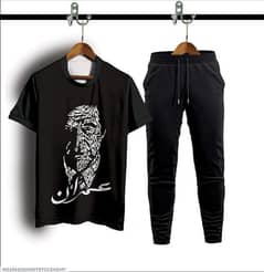 Men's Micro Interlock Printed Tracksuit -2pcs set in black