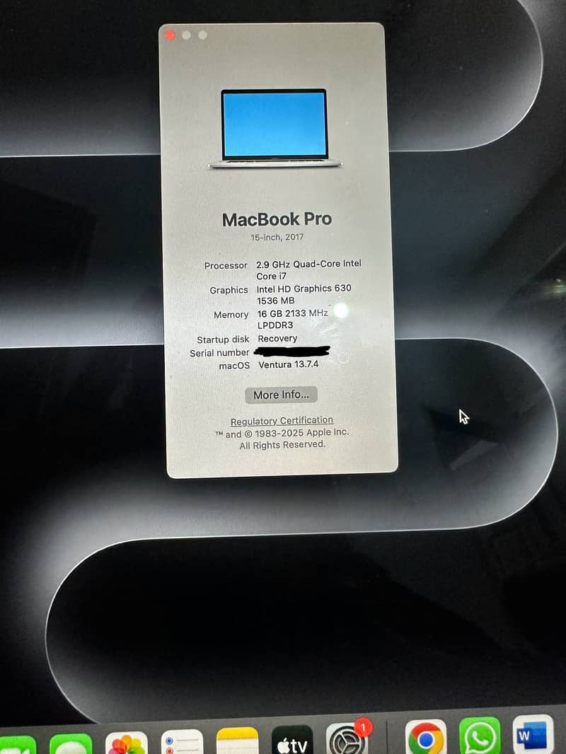 MacBook Pro 2017, 15 Inches, 16/1TB, 4GB Graphics Card 6