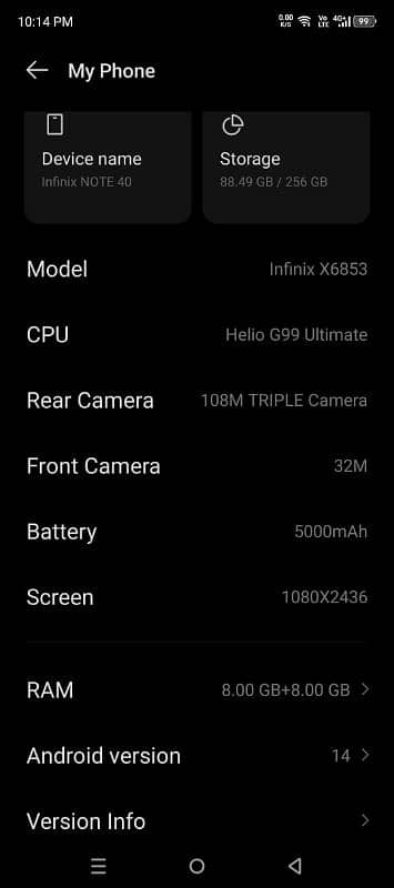 Infinix Note 40 1 Month Used 11 Month Warranty 8/256 10/10 Condition 3
