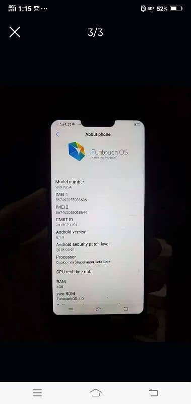 Vivo y 85 4 ram 64gb memomry 1