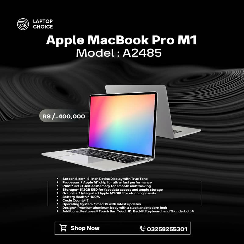 Apple MacBook Pro M1 16 Inch 16GB RAM | 512GB SSD  |Model : A2485 10