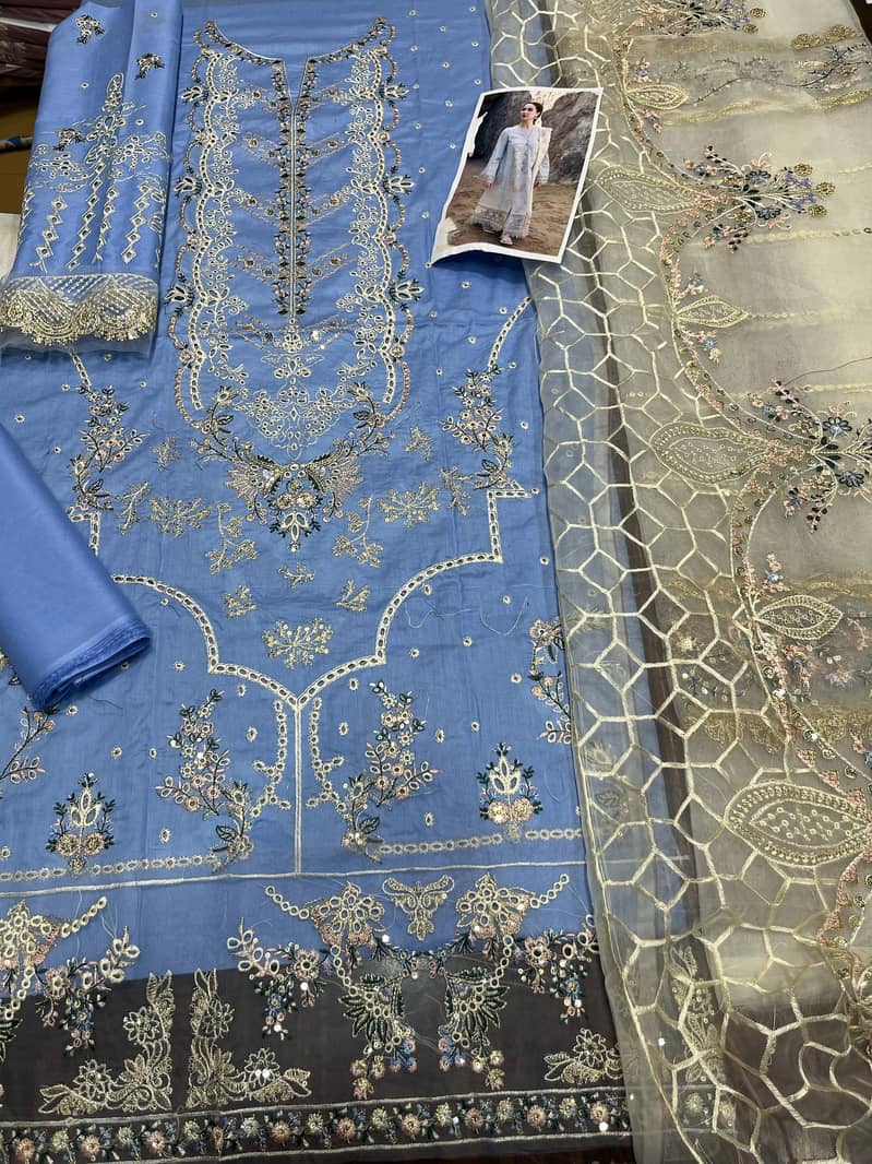 Bylyne Luxury Chicken kari 3piece lawn with organza embroidred duppata 3