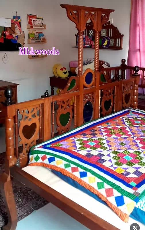 Antique Solid Wood Bed /  Vintage Wooden Bed / double bed for sale 1