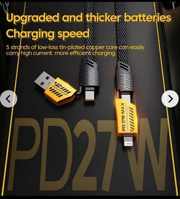 4 in 1 USB C Charging Cable 1m Type-C  PD 65W 27W Fast Charging 1