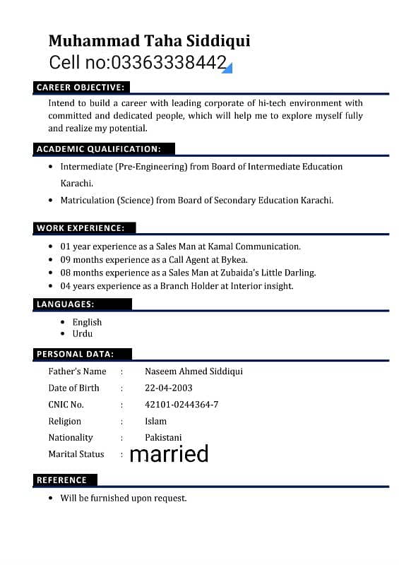 salesman field experience and all-rounder work experience 0