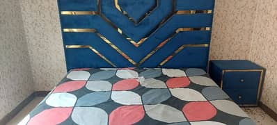 King Size Blue Velvet Bed Set (Used)