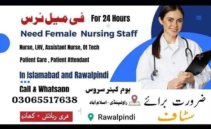 Need Female nurse , assistant nurse, LHV , OT Health tech and patient 0