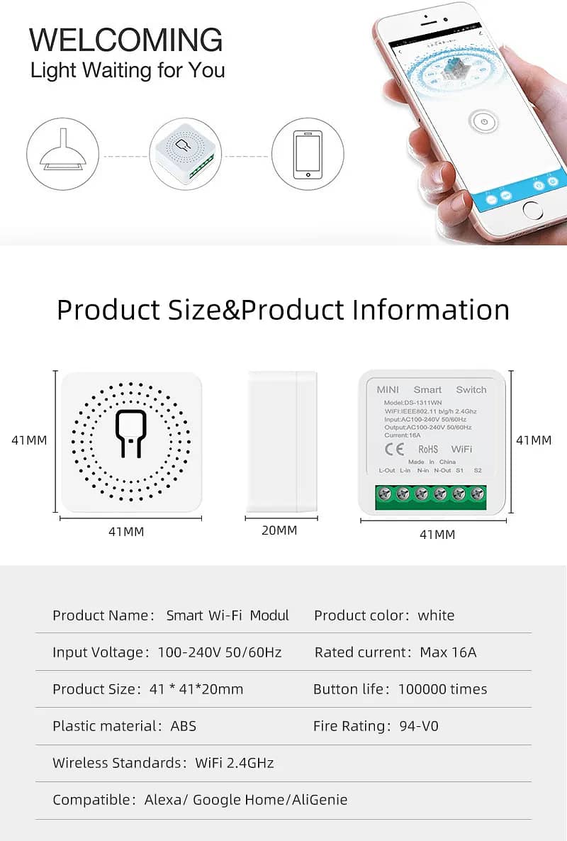 WiFi Smart Switch Light Switch, Compatible with Alexa/Google Home, 15