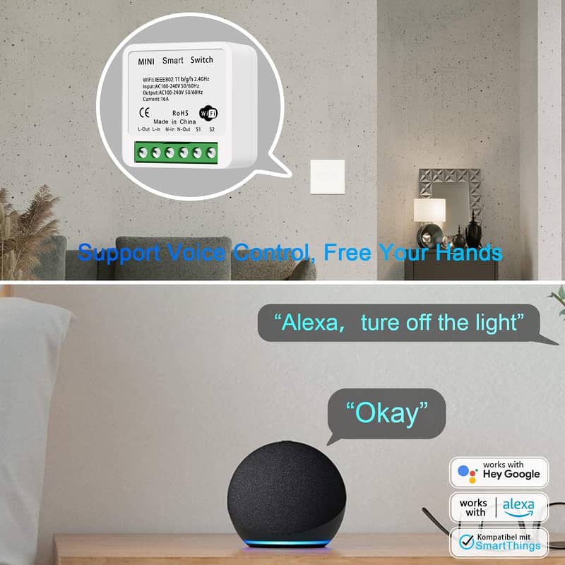WiFi Smart Switch Light Switch, Compatible with Alexa/Google Home, 18