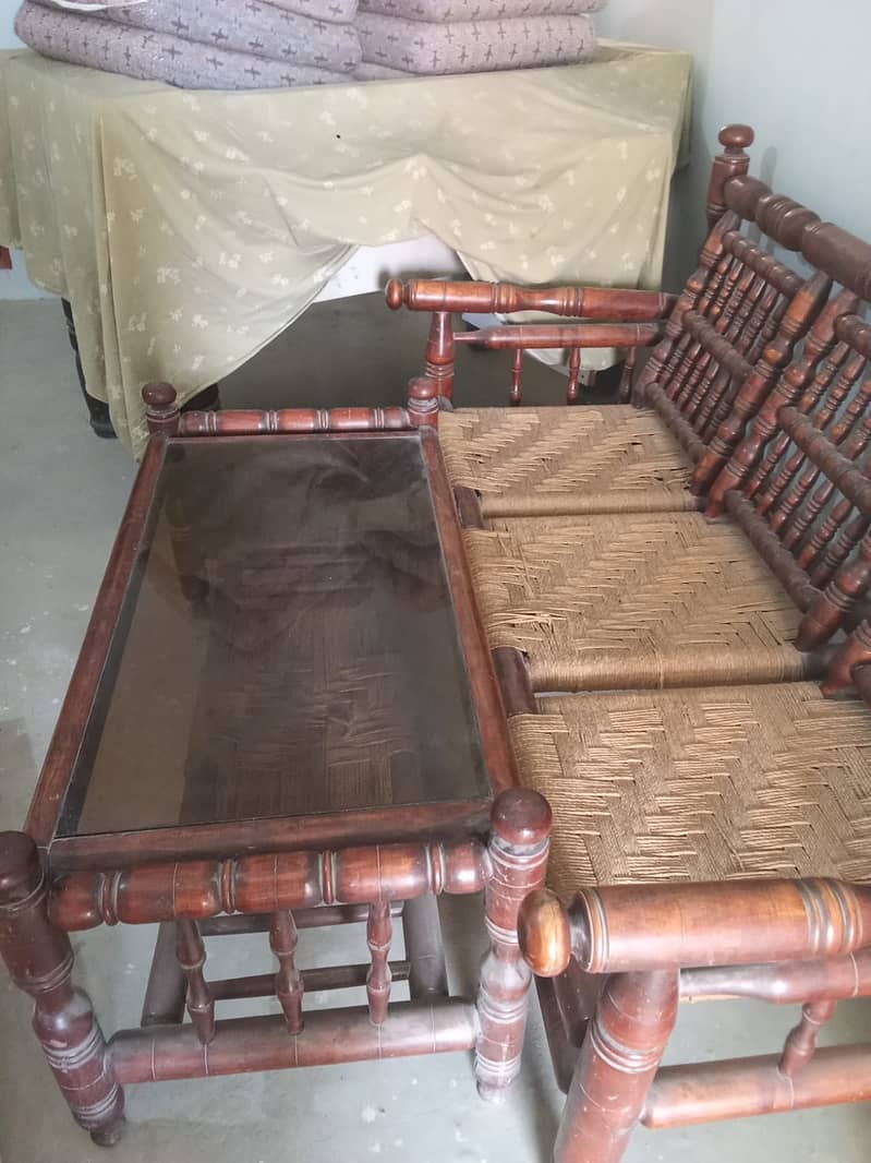 5 seater wooden sofa set with centre and side tables 0