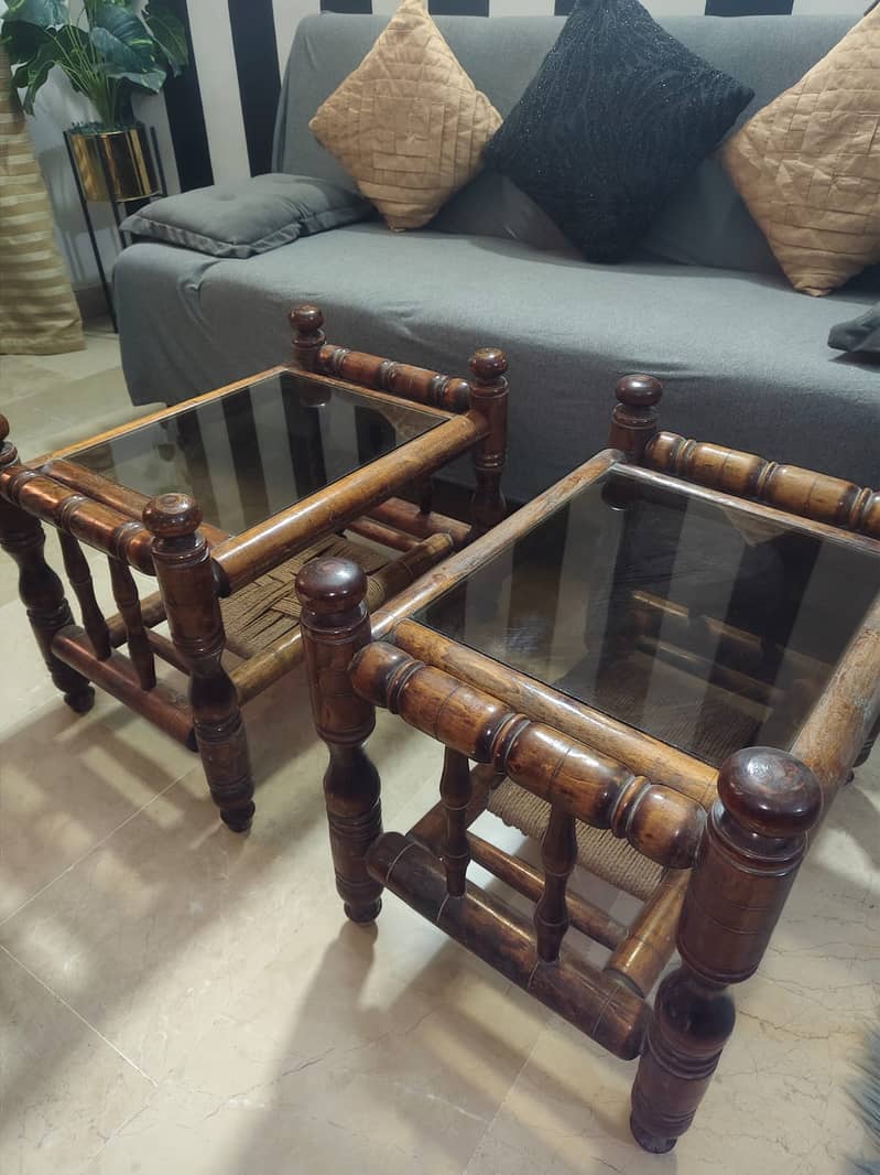 5 seater wooden sofa set with centre and side tables 2