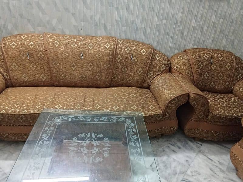 5 Seater Sofa Set with 3 Glass Table 8