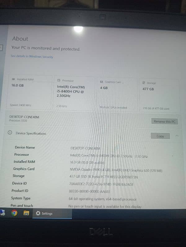 Dell Precision 3530  Core i5_8th Gen. 16/512  with 4GB Graphics Card 2