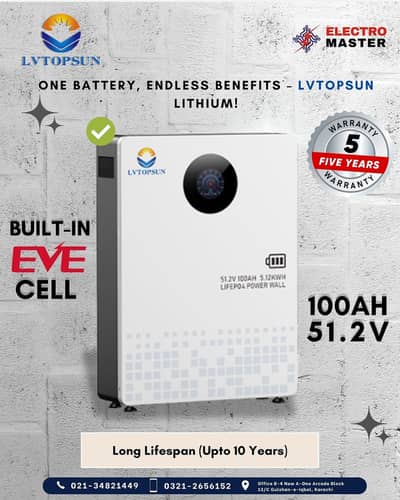 LVTOPSUN Lithium Battery Built in Eve-Cell 100 AH 51.2V