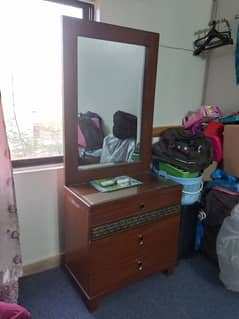 Dressing table with mirror and glass top + 2 matching bedside tables