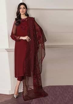 3Pcs Women Unstitched Chiffon  Embroideref