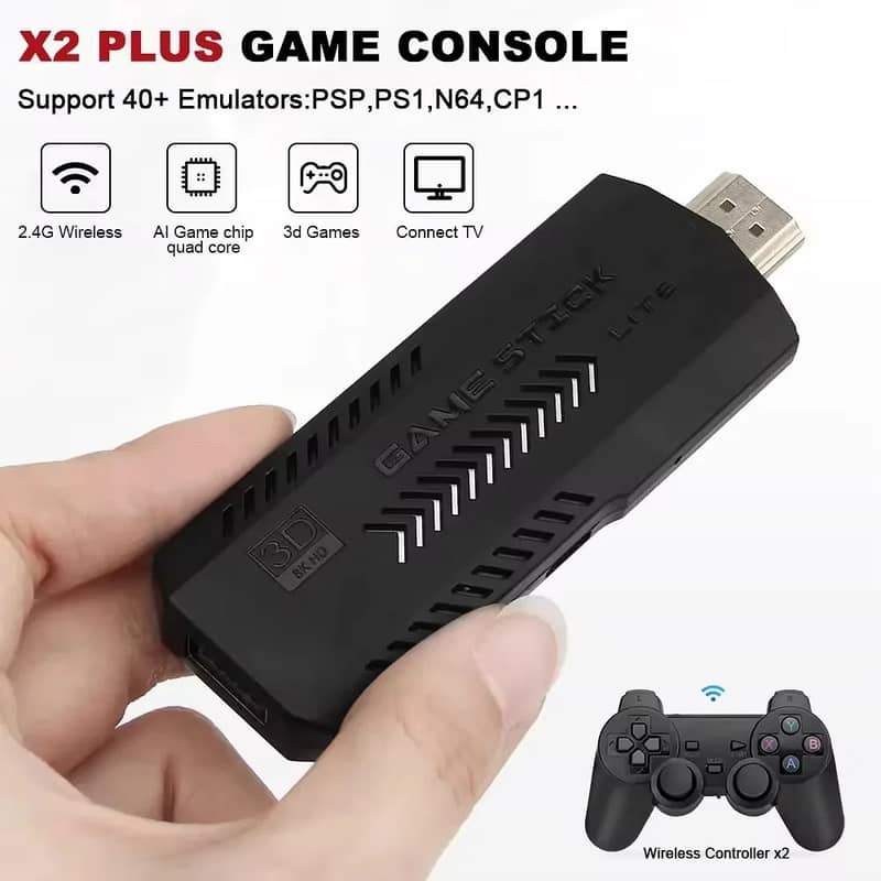 X2 64GB Plus Retro 3D Game Stick with 32,000+ Games, 4K HD Output with 3