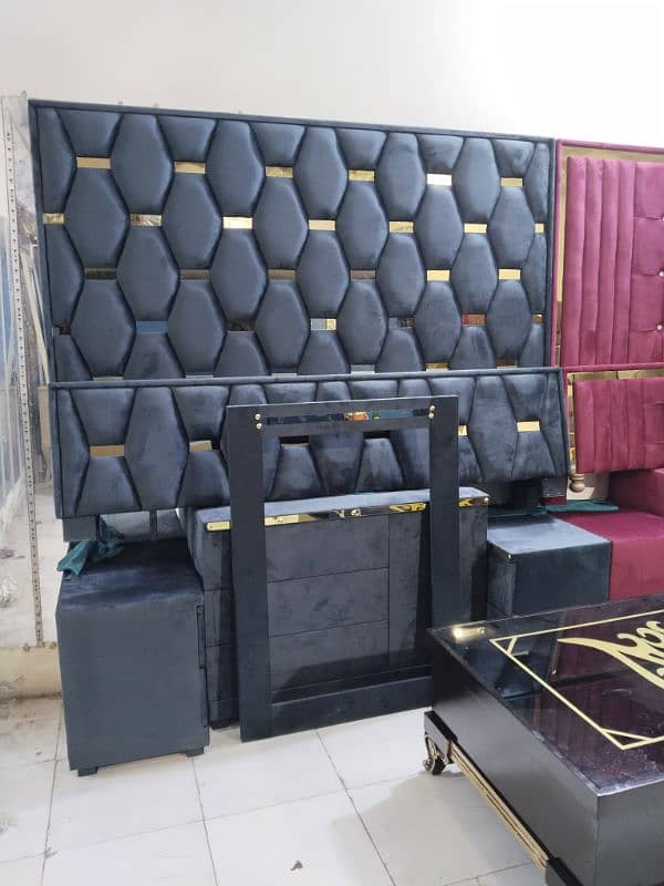Bed set / Brand New Bed dressing and side tables in velvet fabric 19