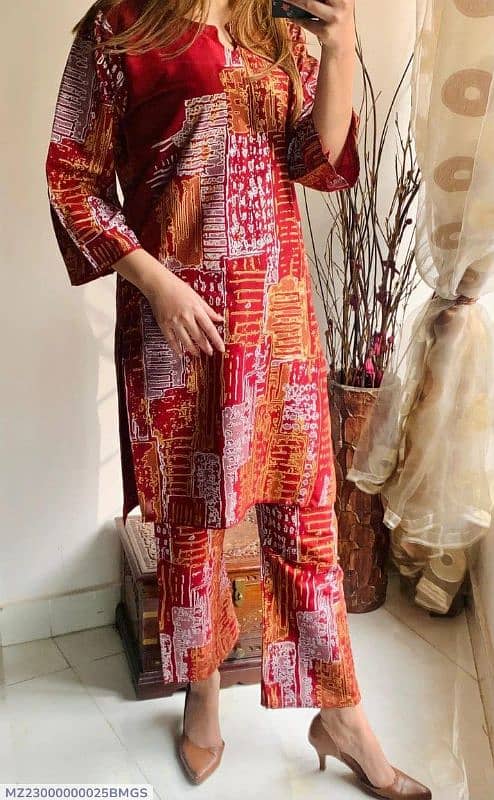 2pec women's stitched linen block printed suit 3