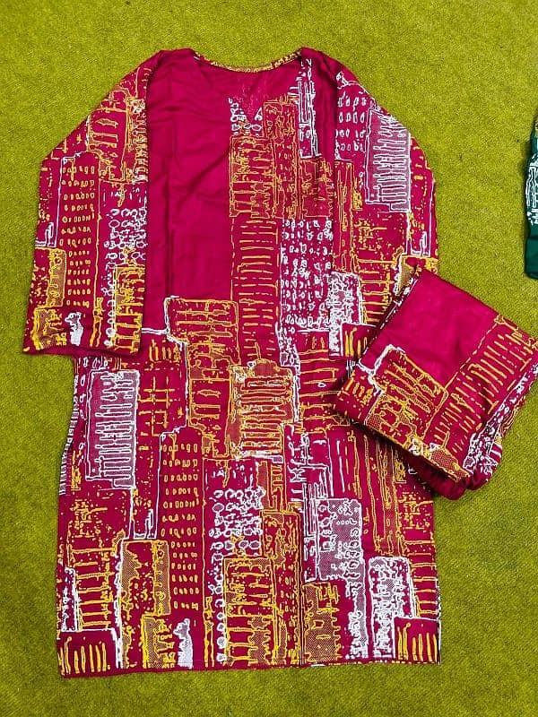 2pec women's stitched linen block printed suit 5