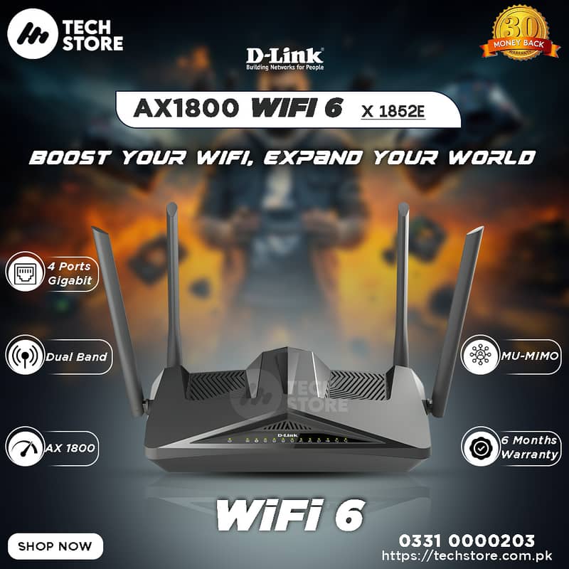 Dlink WiFi 6 Gaming Gigabit Router AX1800 X1852E Dual Band (Renewed) 0