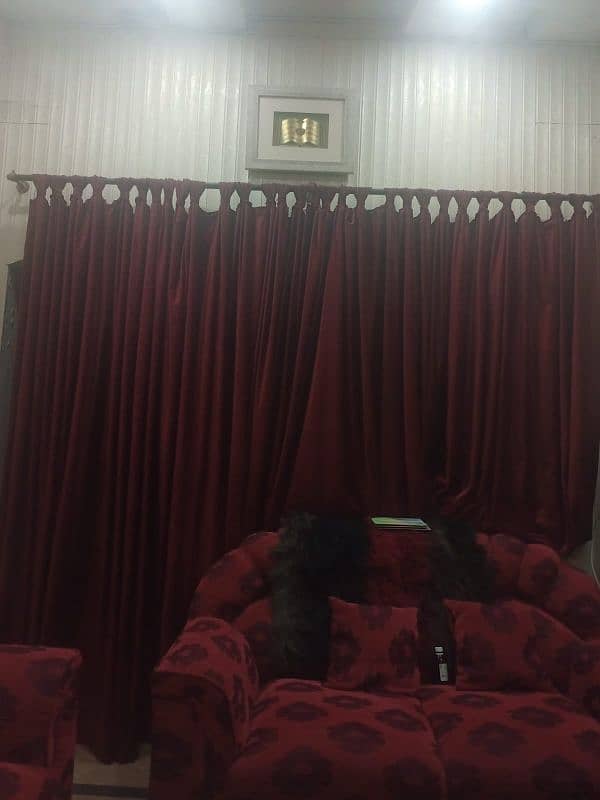 red CLR sofa set with curtain 1