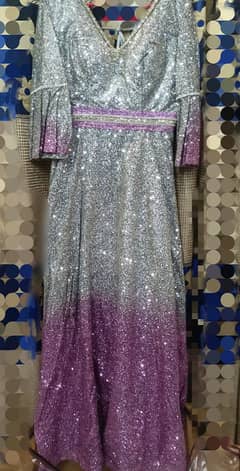 Luxury Glitter Gown | Silver-Purple Shimmer Dress | Party Wear