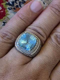 Natural Swiss Blue Topaz with concave cutting silver Ring for sale