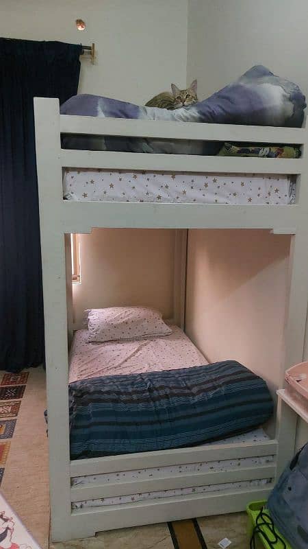 wooden bunk bed with mattresses 1