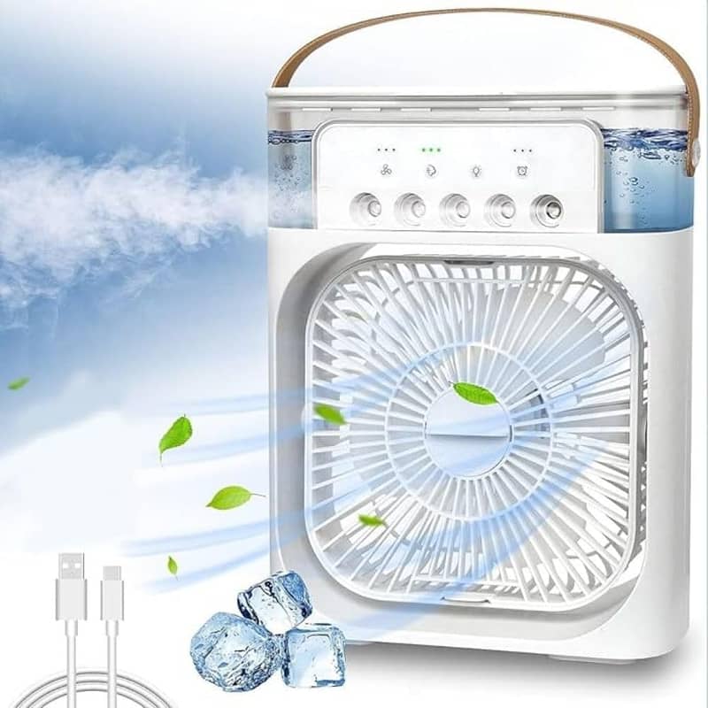 Portable Fan Mini Air Cooler LED Light Mist Fan 3 In 1 Air Humidifie 0