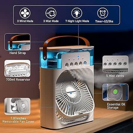Portable Fan Mini Air Cooler LED Light Mist Fan 3 In 1 Air Humidifie 1