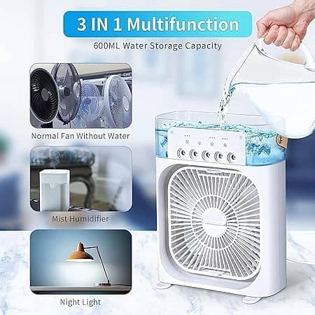 Portable Fan Mini Air Cooler LED Light Mist Fan 3 In 1 Air Humidifie 2