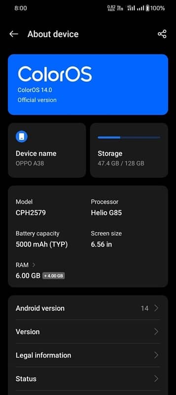i am selling phone oppo a38 6 ram +128 just open box i need cash 3