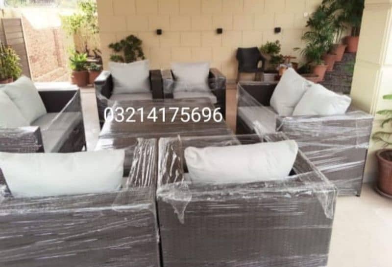 OUTDOOR GARDEN RATTAN UPVC FURNITURE SOFA SET CHAIRS TABLE UMBRELLA 12