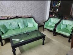Sheesham wood leather sofa set 3+1+1 with centre table