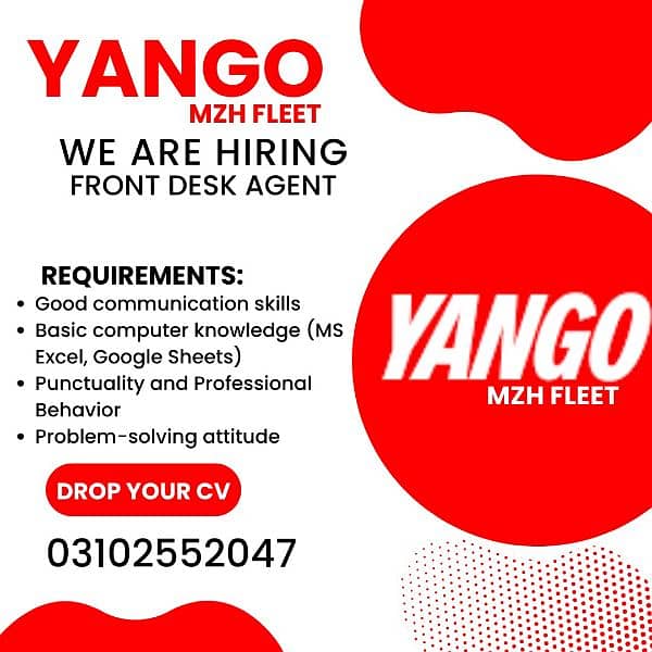 URGENT HIRING YANGO EXPERIENCE MALE / FEMALE 0