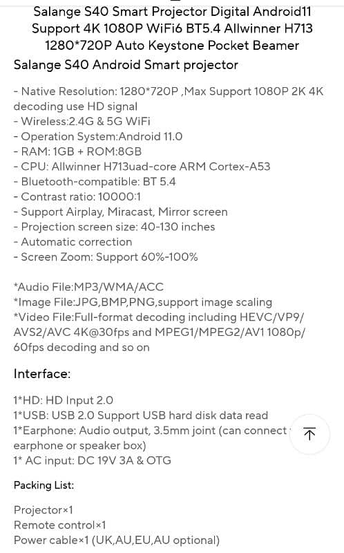 Android projector S40 , better than LED 3