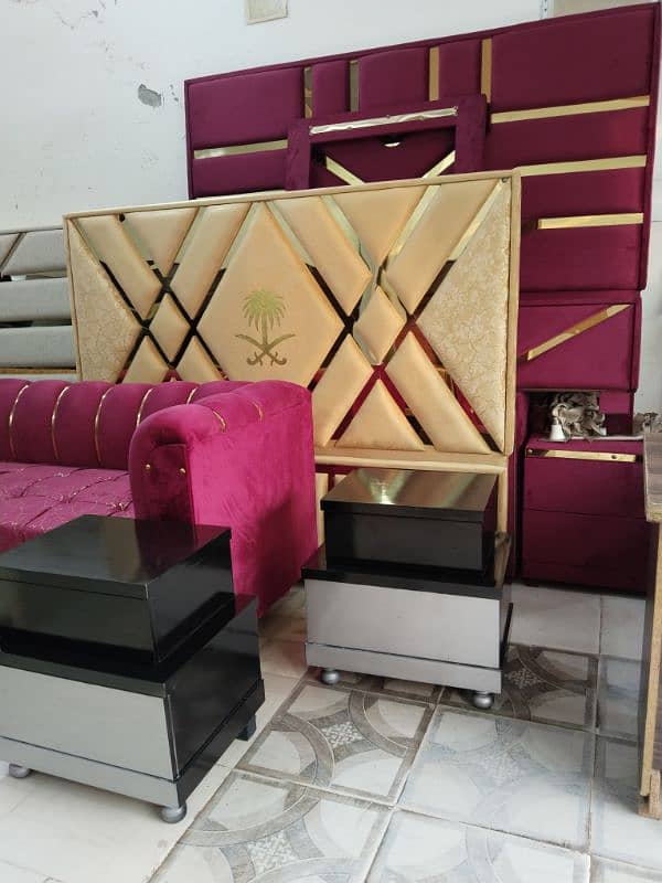 Bed set / Brand New Bed dressing and side tables in velvet fabric 17