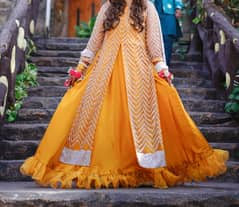 Bridal Mehendi Mustard Cutdana Dress