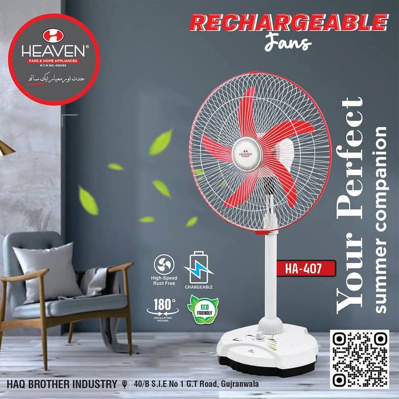 Rechargeable AC/DC Pedestal/Stand Fan with Adjustable Height Built 0