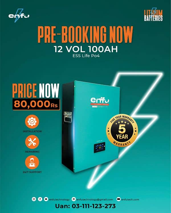 Enfu Power Pro 12V (100Ah) Lithium Ion Battery 1
