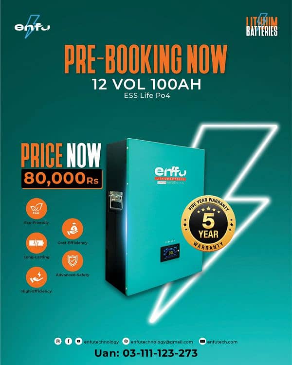 Enfu Power Pro 12V (100Ah) Lithium Ion Battery 2