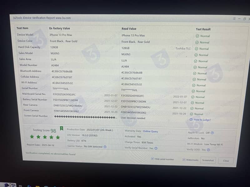 IPhone 13 Pro Max 128gb Jv sim time 6