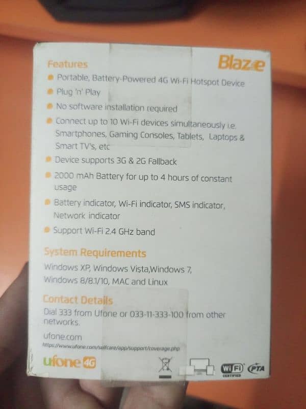 blaze Ufone 4G wifi device 4